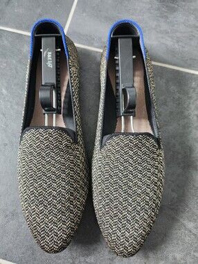 Rothys Black and Gold Tweed Almond Toe Loafers 8